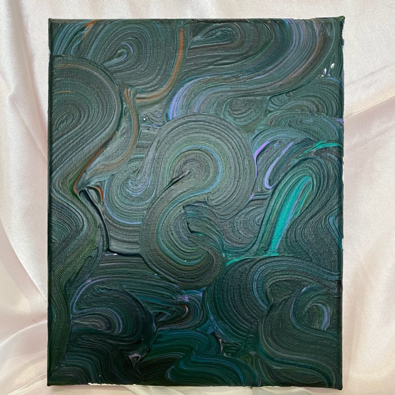 Liquid Swirls Abstract Painting- Deep Green Tones